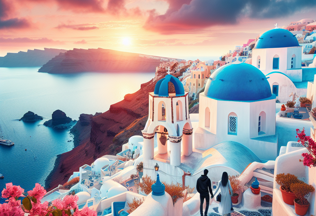 Santoriniʼde Mavi Kubbeli Kiliseler ve Beyaz Evler Arasında Romantizm